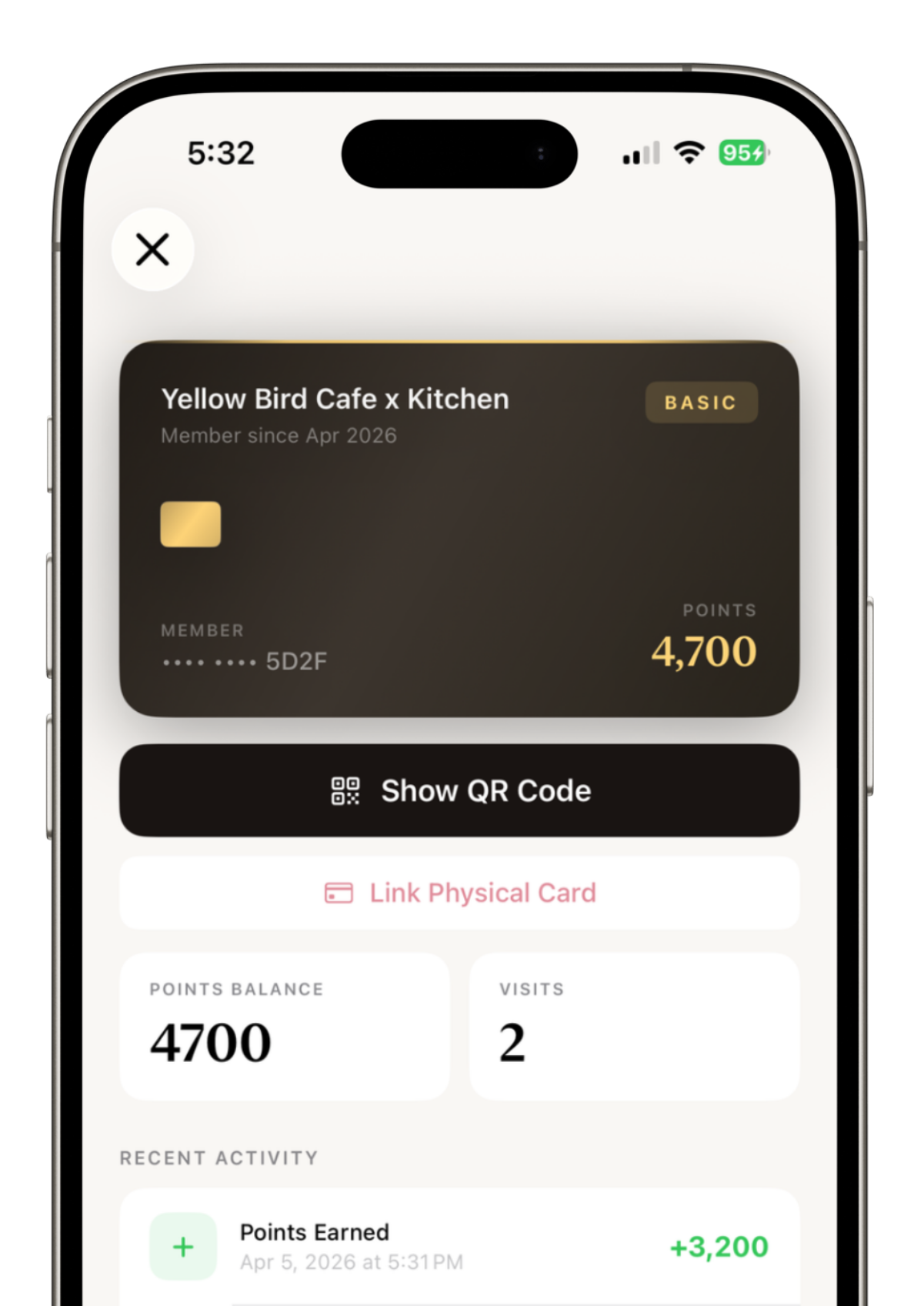 Outdished app showing membership card